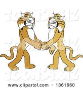 Vector Illustration of a Cartoon Bobcat Mascot Shaking Hands with a Friend, Symbolizing Gratitude by Mascot Junction