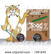 Vector Illustration of a Cartoon Bobcat Mascot Showing a Toothpaste Dispenser Invention, Symbolizing Being Resourceful by Mascot Junction