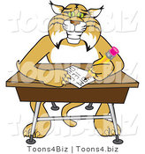 Vector Illustration of a Cartoon Bobcat Mascot Sitting at a Desk by Mascot Junction