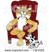 Vector Illustration of a Cartoon Bobcat Mascot Sitting by a Dog, Symbolizing Responsibility by Mascot Junction