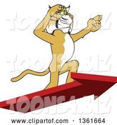 Vector Illustration of a Cartoon Bobcat Mascot Standing on an Arrow and Pointing, Symbolizing Leadership by Mascot Junction