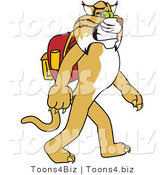 Vector Illustration of a Cartoon Bobcat Mascot Walking to School by Mascot Junction