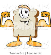 Vector Illustration of a Cartoon Bread Mascot Flexing His Strong Bicep Arm Muscles by Toons4Biz