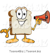 Vector Illustration of a Cartoon Bread Mascot Holding a Red Bullhorn Megaphone by Toons4Biz