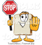 Vector Illustration of a Cartoon Bread Mascot Holding a Stop Sign with One Hand out by Mascot Junction