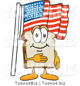 Vector Illustration of a Cartoon Bread Mascot Pledging Allegiance to the American Flag by Toons4Biz