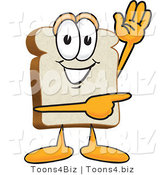 Vector Illustration of a Cartoon Bread Mascot Waving and Pointing by Mascot Junction