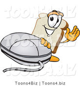 Vector Illustration of a Cartoon Bread Mascot Waving and Standing by a Computer Mouse by Mascot Junction