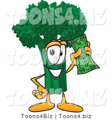 Vector Illustration of a Cartoon Broccoli Mascot Holding a Banknote by Mascot Junction