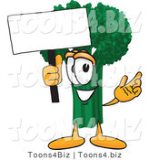 Vector Illustration of a Cartoon Broccoli Mascot Holding a Blank White Sign by Mascot Junction