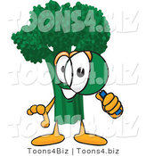 Vector Illustration of a Cartoon Broccoli Mascot Looking Through a Magnifying Glass by Mascot Junction