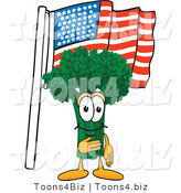 Vector Illustration of a Cartoon Broccoli Mascot Pledging Allegiance to the American Flag by Mascot Junction