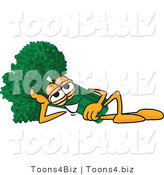 Vector Illustration of a Cartoon Broccoli Mascot Resting His Head on His Hand While Lying down on His Side by Mascot Junction