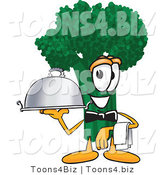 Vector Illustration of a Cartoon Broccoli Mascot Serving a Dinner Platter While Waiting Tables in a Restaurant by Toons4Biz