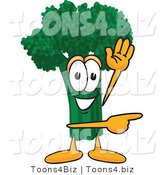 Vector Illustration of a Cartoon Broccoli Mascot Waving and Pointing by Toons4Biz