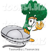 Vector Illustration of a Cartoon Broccoli Mascot Waving and Standing by a Computer Mouse by Mascot Junction