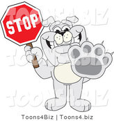 Vector Illustration of a Cartoon Bulldog Mascot Holding a Stop Sign by Toons4Biz