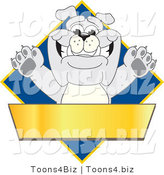 Vector Illustration of a Cartoon Bulldog Mascot over a Blue Diamond Above a Blank Gold Banner by Mascot Junction