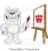 Vector Illustration of a Cartoon Bulldog Mascot Painting a Paw Print in Art Class by Mascot Junction