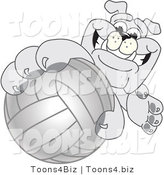 Vector Illustration of a Cartoon Bulldog Mascot Reaching up and Grabbing a Volleyball by Mascot Junction