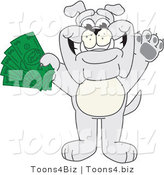 Vector Illustration of a Cartoon Bulldog Mascot Standing and Holding Cash by Mascot Junction