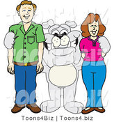 Vector Illustration of a Cartoon Bulldog Mascot Standing with Adults by Mascot Junction