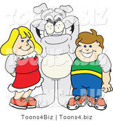 Vector Illustration of a Cartoon Bulldog Mascot Standing with School Children by Mascot Junction