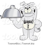 Vector Illustration of a Cartoon Bulldog Mascot Waiter Serving a Platter by Mascot Junction