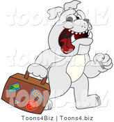 Vector Illustration of a Cartoon Bulldog Mascot Walking and Carrying a Suitcase by Mascot Junction