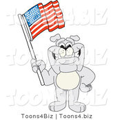 Vector Illustration of a Cartoon Bulldog Mascot Waving an American Flag by Mascot Junction