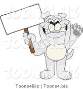 Vector Illustration of a Cartoon Bulldog Mascot Waving and Holding a Sign by Mascot Junction