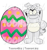 Vector Illustration of a Cartoon Bulldog Mascot with a Giant Easter Egg by Mascot Junction