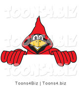 Vector Illustration of a Cartoon Cardinal Mascot Behind a Blank Sign by Mascot Junction