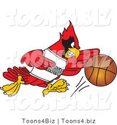 Vector Illustration of a Cartoon Cardinal Mascot Dribbling a Basketball by Toons4Biz