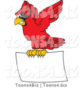 Vector Illustration of a Cartoon Cardinal Mascot Flying a Blank Sign by Mascot Junction