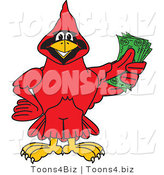 Vector Illustration of a Cartoon Cardinal Mascot Holding Cash by Mascot Junction