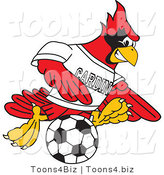 Vector Illustration of a Cartoon Cardinal Mascot Kicking a Soccer Ball by Mascot Junction