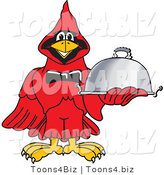 Vector Illustration of a Cartoon Cardinal Mascot Serving Food by Mascot Junction