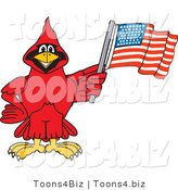 Vector Illustration of a Cartoon Cardinal Mascot with an American Flag by Mascot Junction