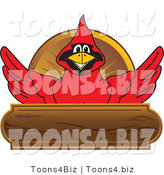 Vector Illustration of a Cartoon Cardinal Mascot Wood Plaque Logo by Mascot Junction