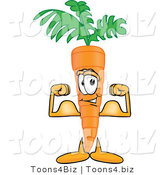 Vector Illustration of a Cartoon Carrot Mascot Flexing His Bicep Arm Muscles to Show His Strength by Mascot Junction