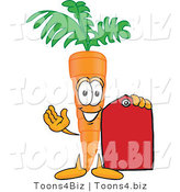 Vector Illustration of a Cartoon Carrot Mascot Holding a Red Sales Price Tag by Mascot Junction