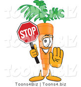 Vector Illustration of a Cartoon Carrot Mascot Holding a Stop Sign by Mascot Junction