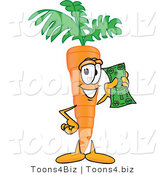 Vector Illustration of a Cartoon Carrot Mascot Holding up a Dollar Bill by Toons4Biz