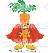 Vector Illustration of a Cartoon Carrot Mascot in a Super Hero Uniform with a Mask and Cape by Toons4Biz