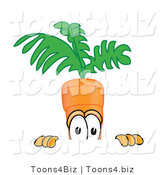 Vector Illustration of a Cartoon Carrot Mascot Nervously Peeking over a Surface by Mascot Junction