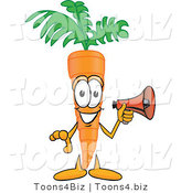 Vector Illustration of a Cartoon Carrot Mascot Preparing to Make an Announcement with a Megaphone Bullhorn by Mascot Junction