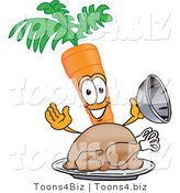 Vector Illustration of a Cartoon Carrot Mascot Serving a Cooked Thanksgiving Turkey Bird in a Platter by Toons4Biz