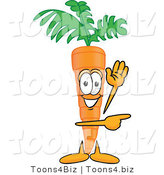 Vector Illustration of a Cartoon Carrot Mascot Waving and Pointing to the Right by Mascot Junction