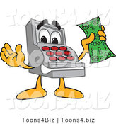 Vector Illustration of a Cartoon Cash Register Mascot Holding a Dollar Bill by Mascot Junction